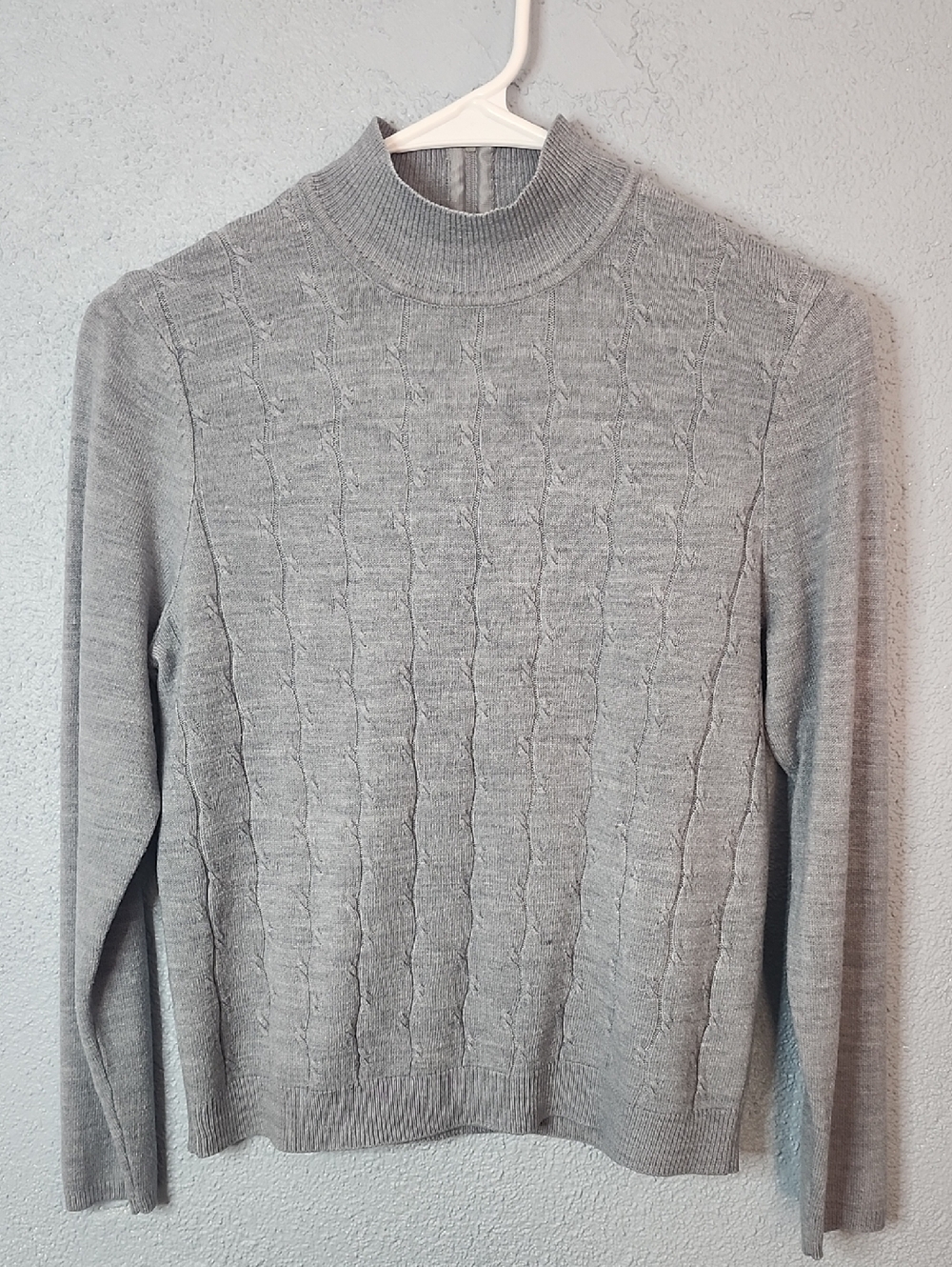 Koret Light Gray Mock Neck Cable Knit Sweater